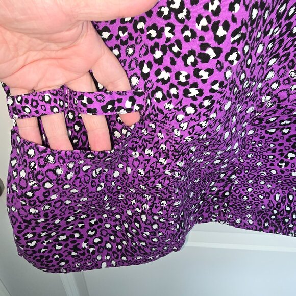 Cherokee Scrub Top Purple Black White Animal Print Wrap Look Size XS - Picture 4 of 6